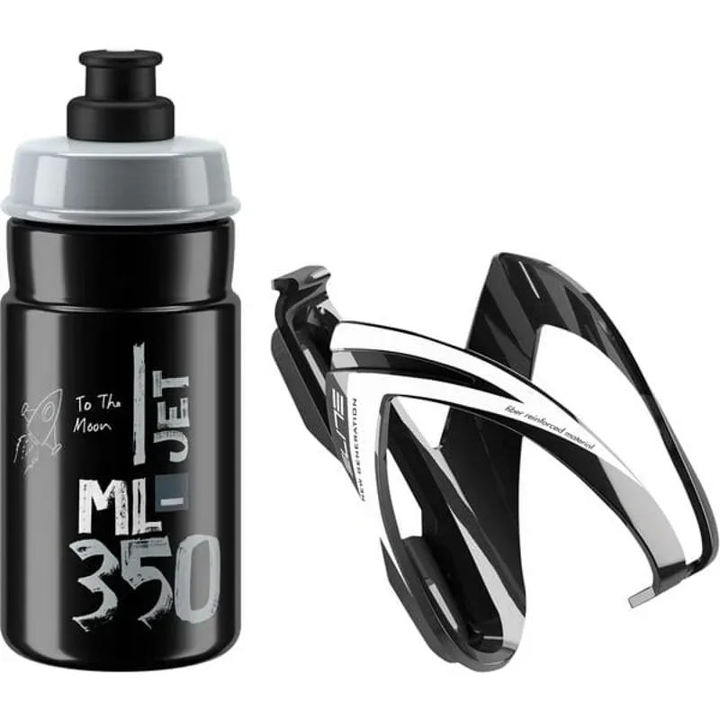 Elite Jet Youth Bottle and Cage Kit 350ml in Black