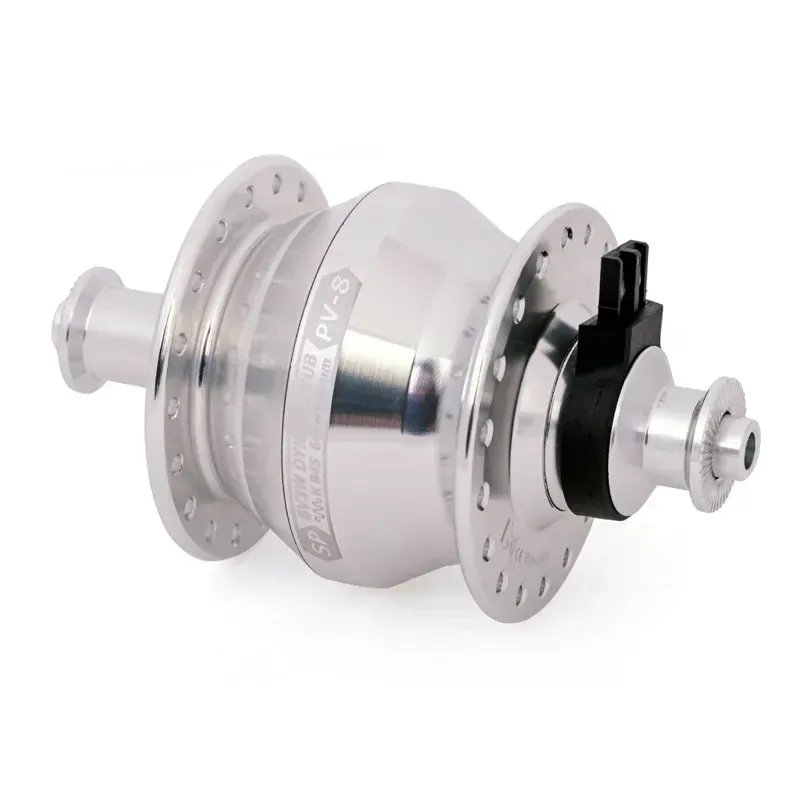 SP Dynamo PV8 100mm 36-hole Rim Brake Dyno Hub in Silver