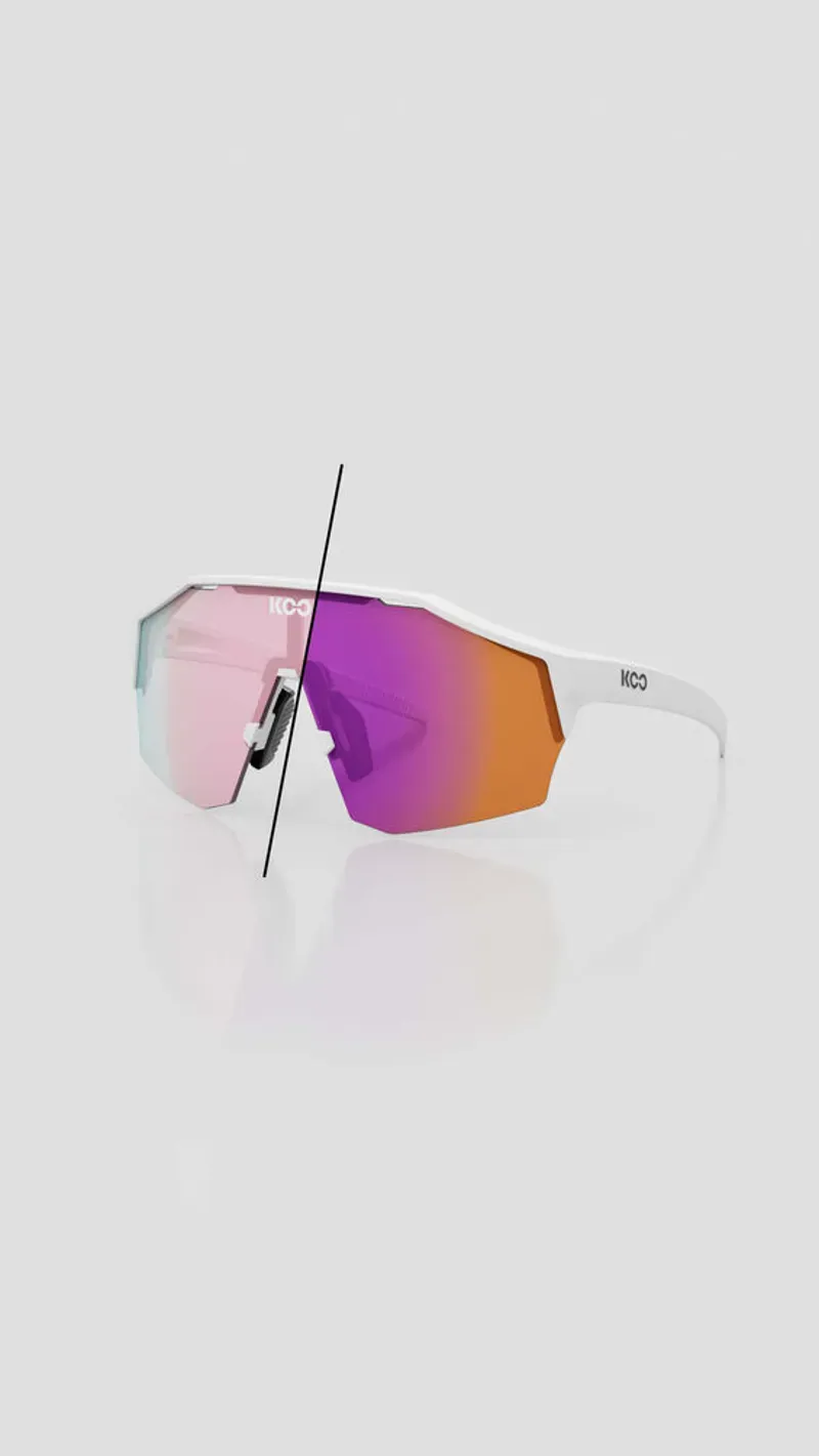 Koo Alibi Sunglasses in White Matt/Photochromic Fuchsia Mirror