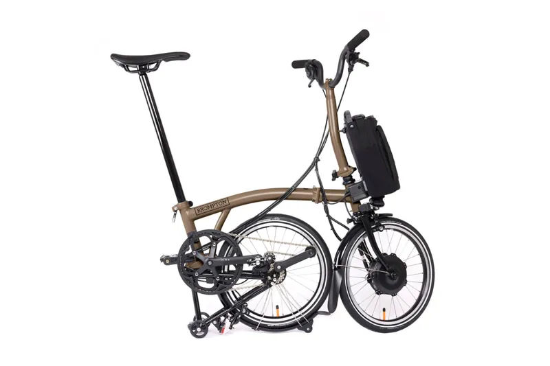 Brompton Electric P Line 12 Speed Mid Handlebar 2024 Folding Bike Bronze Sky-1
