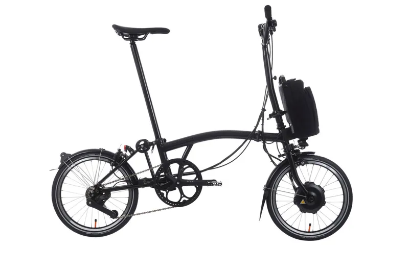 Brompton Electric P Line 4 Speed Mid Handlebar 2025 Folding Bike in Midnight Black Metallic