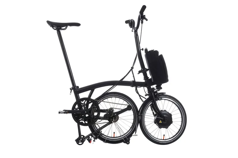 Brompton Electric P Line 4 Speed Mid Handlebar 2025 Folding Bike in Midnight Black Metallic-1