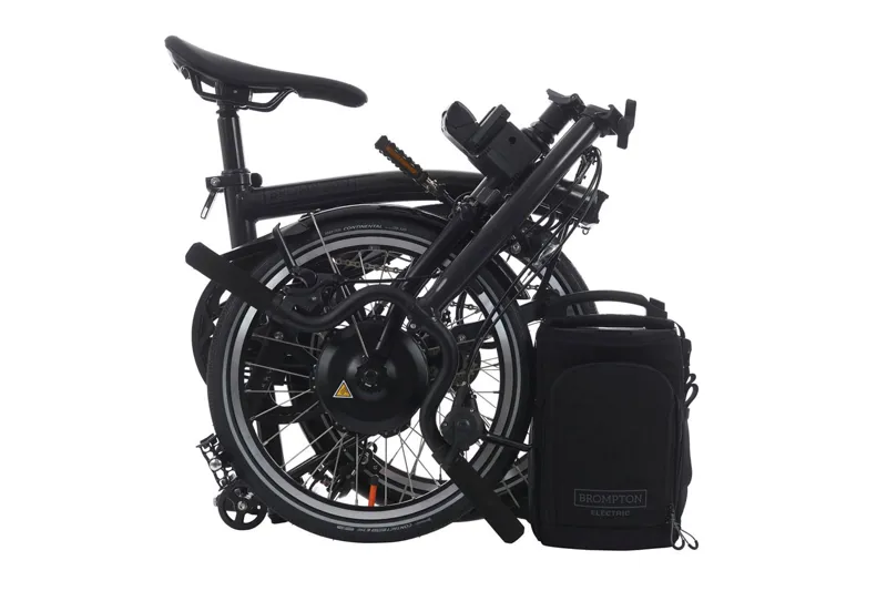 Brompton Electric P Line 4 Speed Mid Handlebar 2025 Folding Bike in Midnight Black Metallic-2