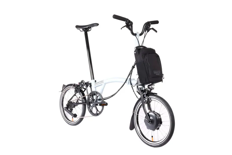 Brompton Electric P Line 12 Speed Mid Handlebar 2024 Folding Bike in Lunar Ice-2
