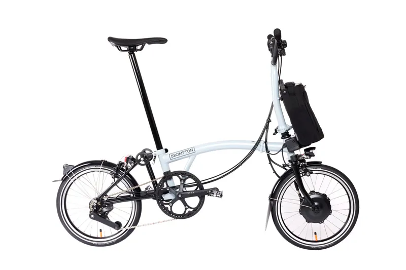 Brompton Electric P Line 12 Speed Mid Handlebar 2024 Folding Bike in Lunar Ice