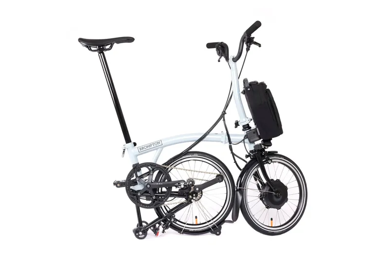 Brompton Electric P Line 12 Speed Mid Handlebar 2024 Folding Bike in Lunar Ice-3