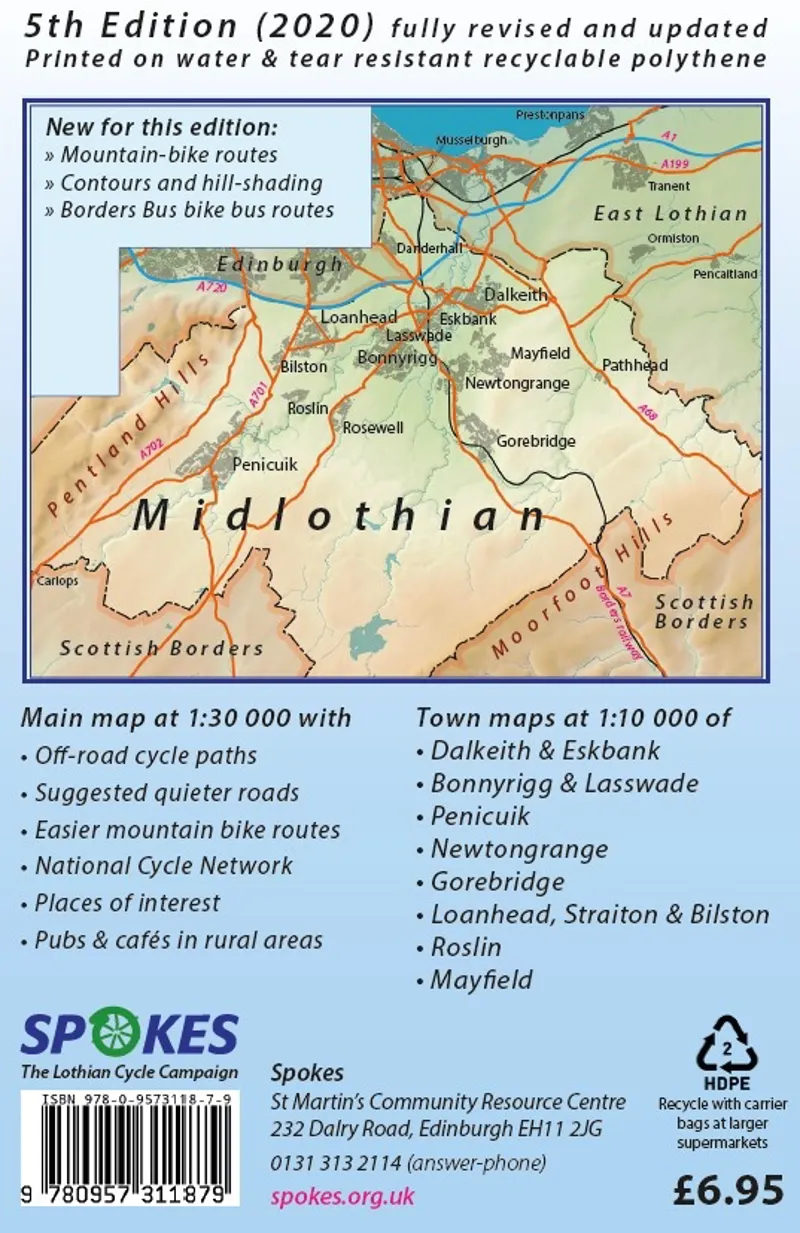 Spokes Cyclists' Map of Midlothian 2020 Edition